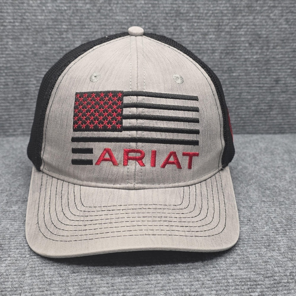 Ariat Hat Cap Snap Back Mens One Size Gray Black Trucker Western Ranch Rodeo